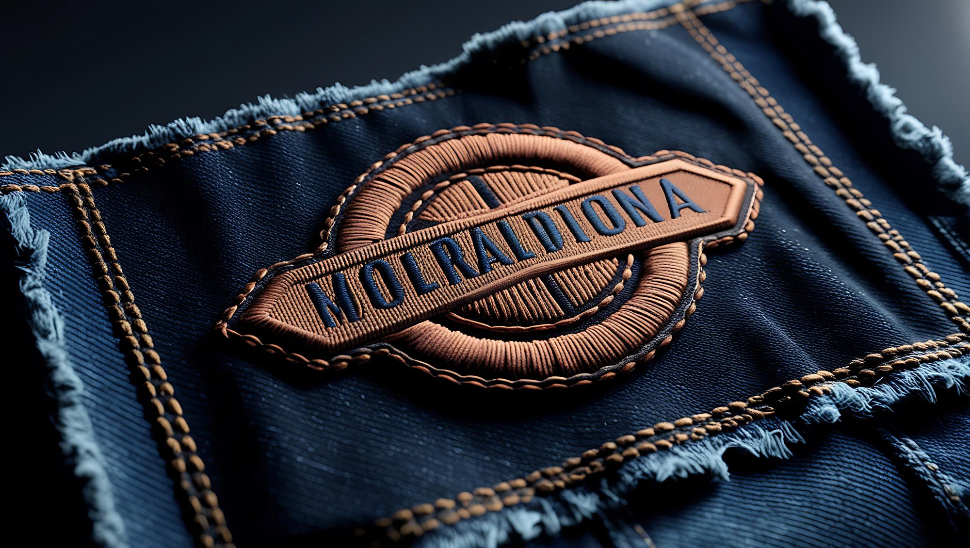 Close-up of custom embroidered patch on denim